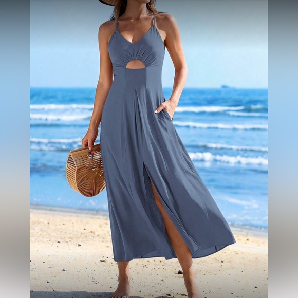 Dresses & Skirts - Blue Cutout Maxi Dress with Slit